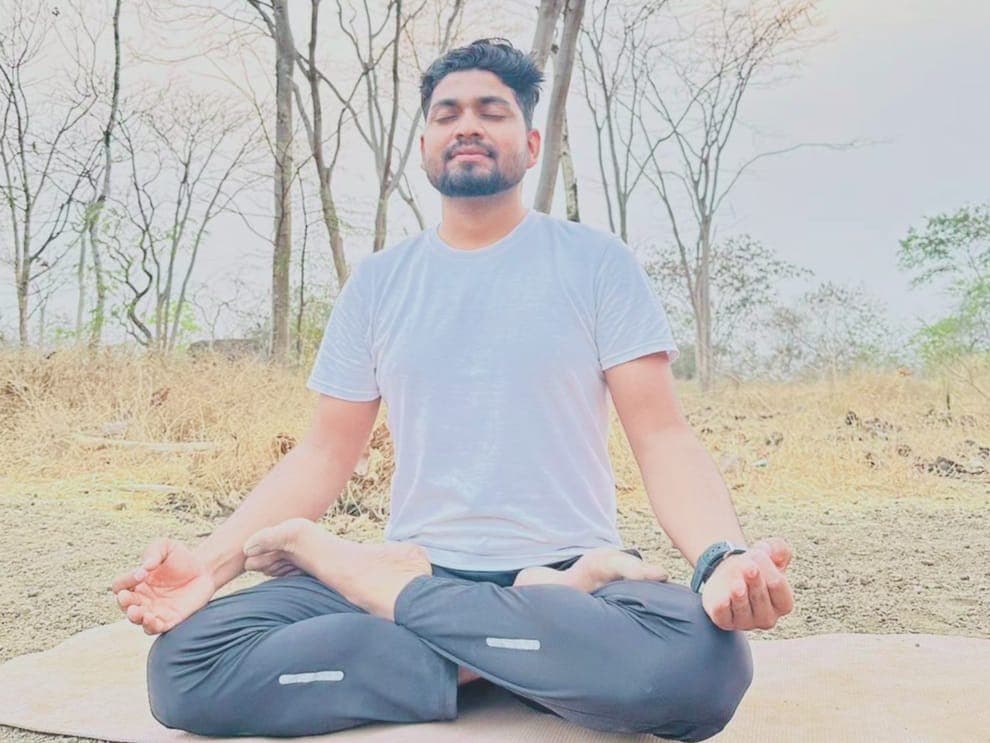 Yoga easy pose in Dhyanmudra